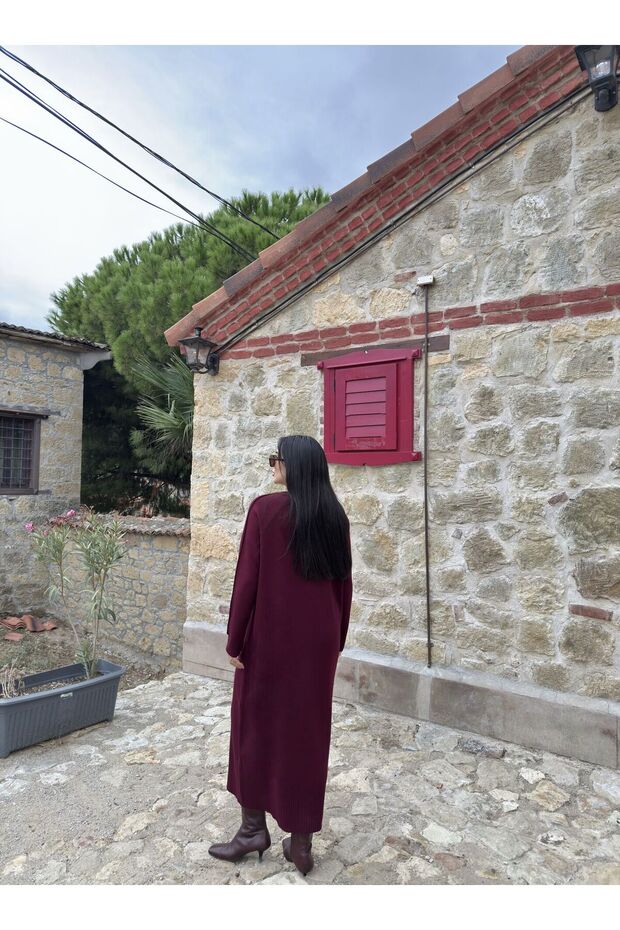 Triko Elbise-Bordo - STD - 6