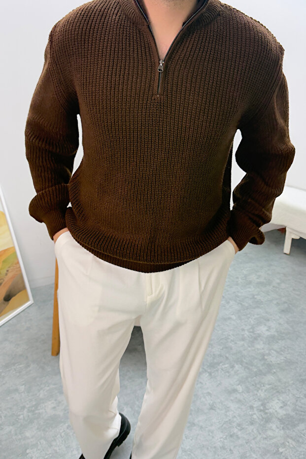 Olver Oversize Triko Uzun Kollu Kazak Kahve - 2