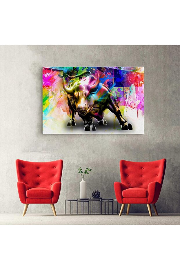 Tablou taur fundal abstract multicolor, cod 4985 - 5