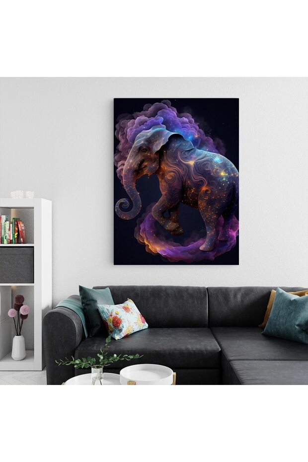 Elephant painting galaxy background colored clouds, code 1748 - 3