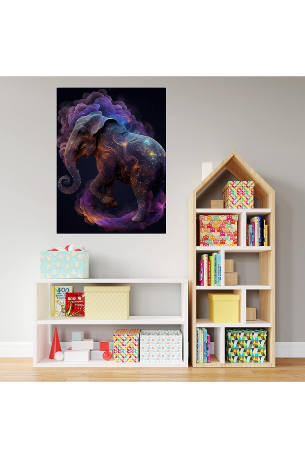 Elephant painting galaxy background colored clouds, code 1748 - 6