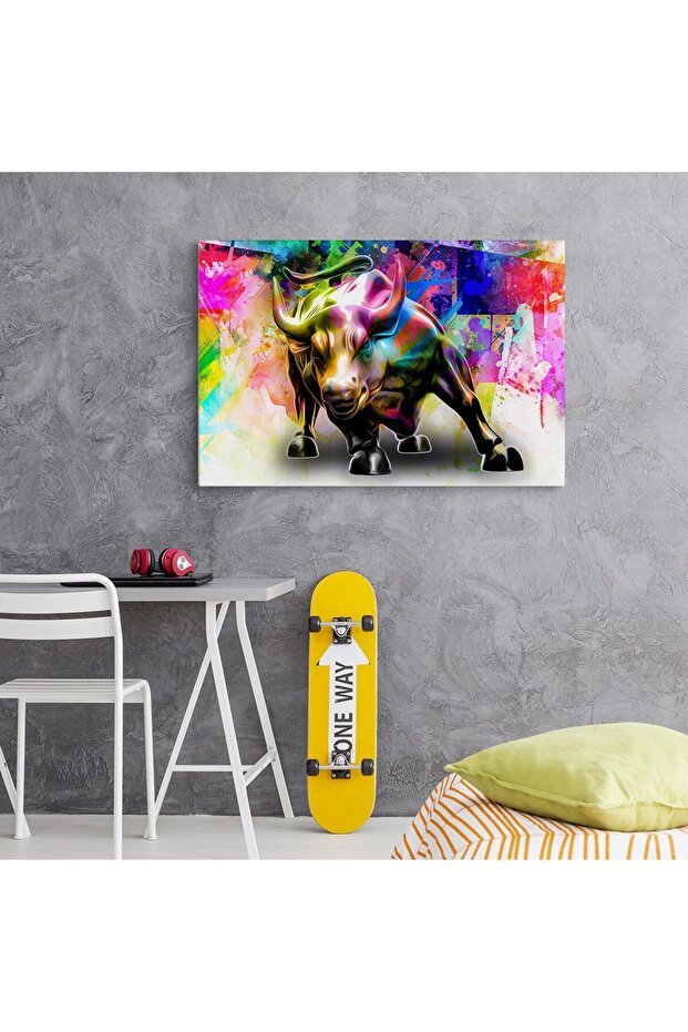 Tablou taur fundal abstract multicolor, cod 4985 - 3