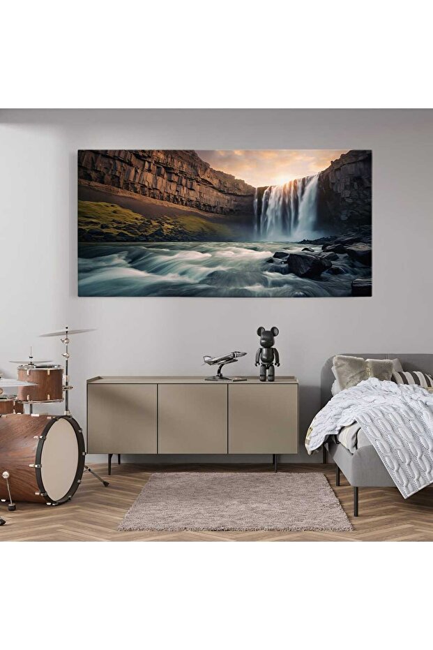 Sunset waterfall landscape painting, code 3146 - 4