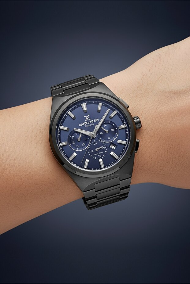 Premium Men's Wristwatch with Smoked Navy Blue Night Blue Function Steel Band Calendar