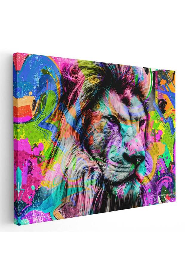 Tablou cap leu fundal abstract multicolor, cod 4995