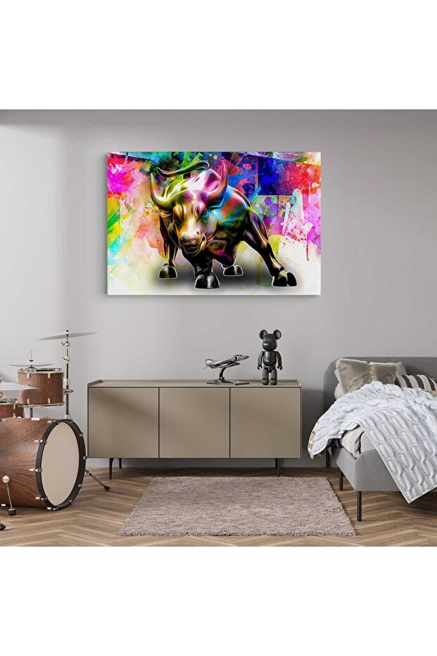 Tablou taur fundal abstract multicolor, cod 4985 - 4