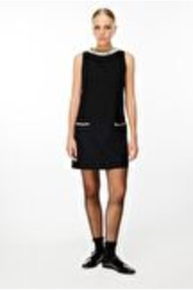 Yakası Taş İşlemeli Mini Elbise SİYAH - 2