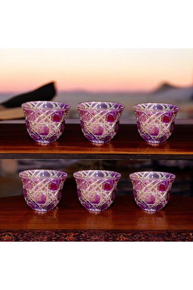 6-Piece Colored Cut Crystal Glass Coffee-Side Delight Dish / Mırra Set