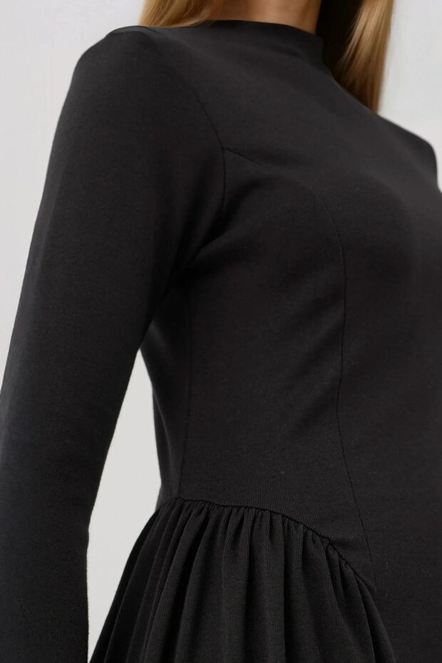 Yumuşak Dokulu Kayık Yaka Mini Elbise Busem Collection - 4