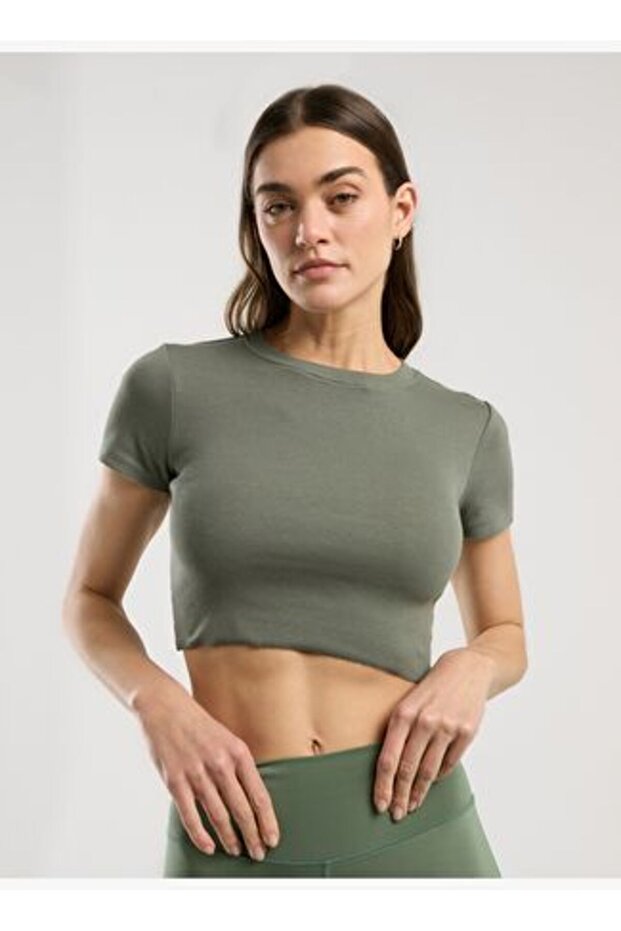 Ever Relaxed Rib Khaki Women's Crop T-Shirt