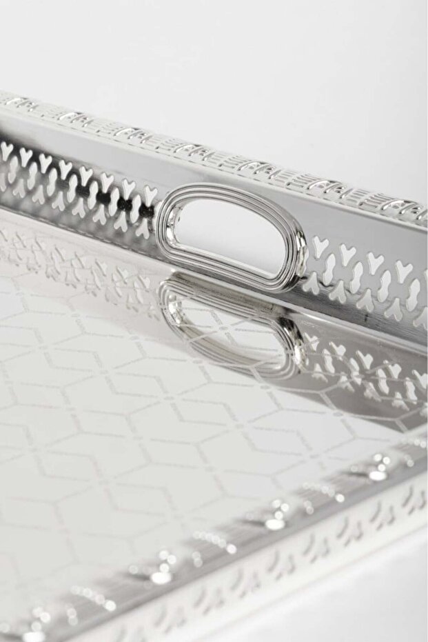 صينية تقديم مستطيل فضية - 5