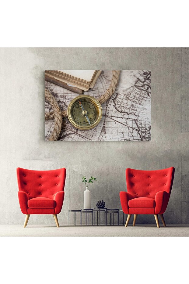 compass with old map, brown, gold, code 1099 - 5