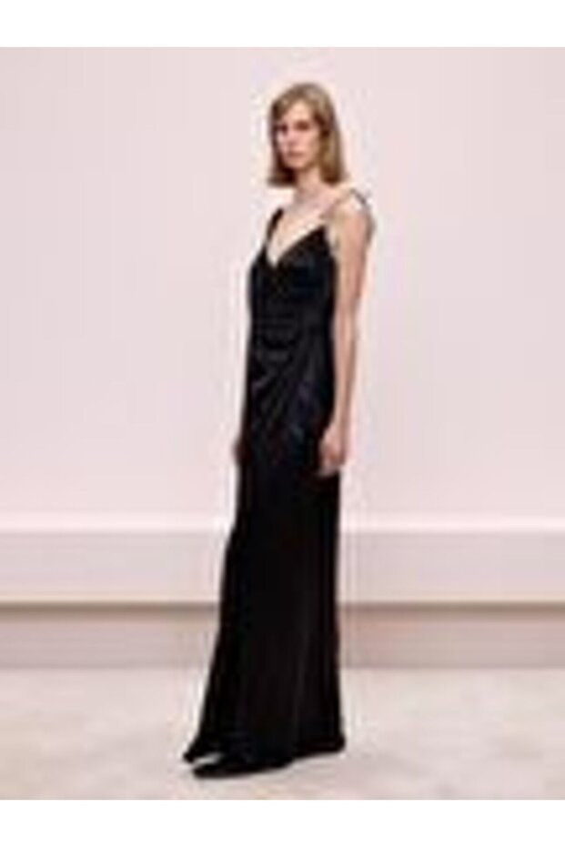 Omuz Detaylı Siyah Elbise - 2