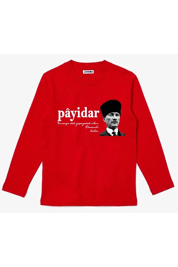 Long-Sleeved Payidar Printed Ataturk Cotton T-Shirt