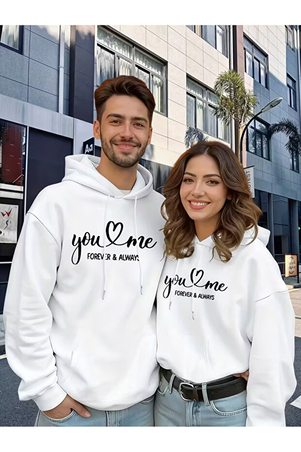 Lover Couple Combination Cute You Love & Always Hooded Sweatshirt Set of 2 3 Thread White