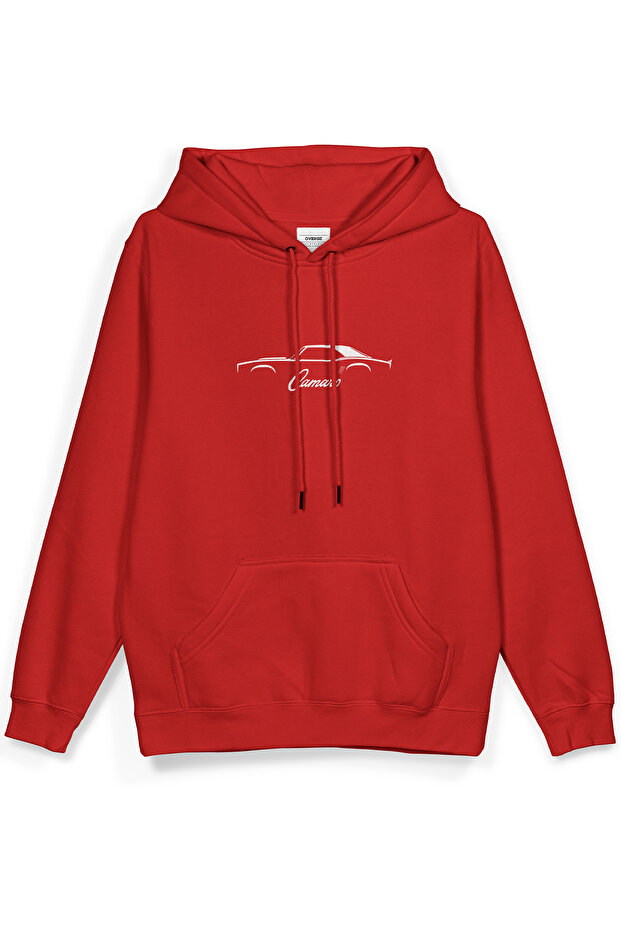Camaro Car Printed Hooded Semi Oversized Sweatshirt Red Hoodie 1092