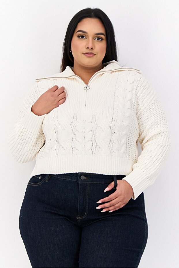 Women Turtle Neck Knitted Sweater, White