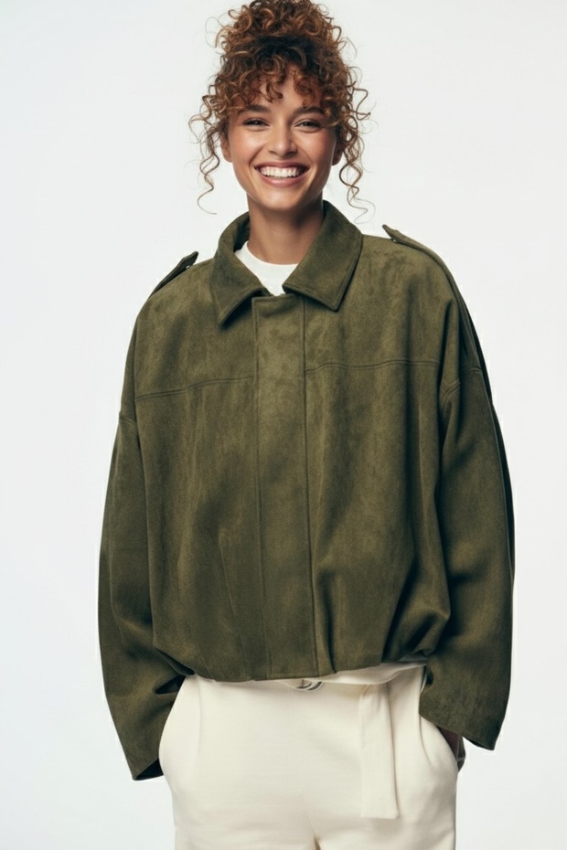 Kadın Oversize Bomber Süet Ceket - 1