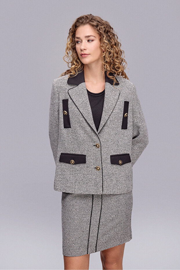 667 جاكيت أسود منقوش باللونين الأبيض والأسود - 5