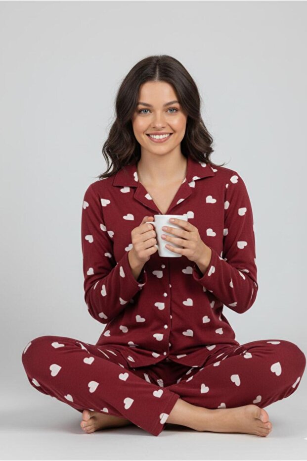Yumuşacık Sıcak Tutan Pijama Takımı Desenli Gömlek Model Konforlu - 3