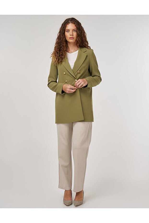 سترة بليزر بتفاصيل أزرار باللون الكاكي - 1