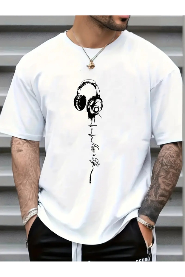 Men's Headphones and Rhythm Printed T-Shirt
