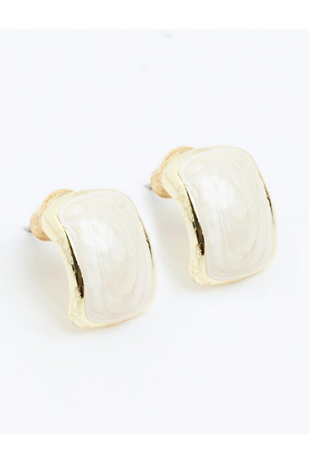 Beyaz Kare Formlu Parlak Modern Küpe - 1