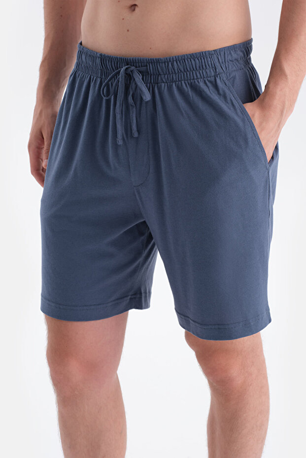 Lacivert Pamuk Modal İkili Örme Şort - 8