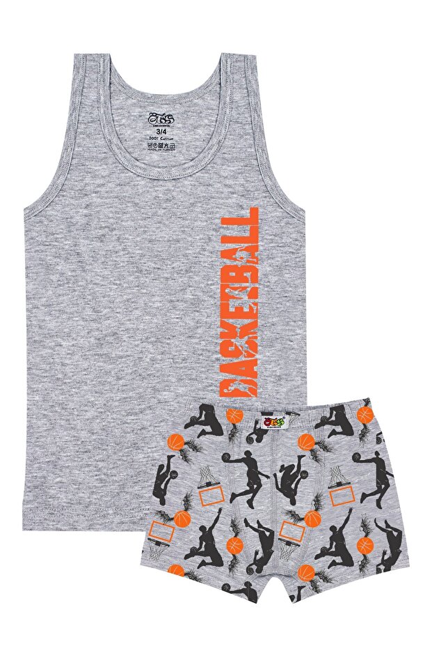 Boy's Cotton Undershirt Gray Basketball Underwear Comfort (7502-Gray)