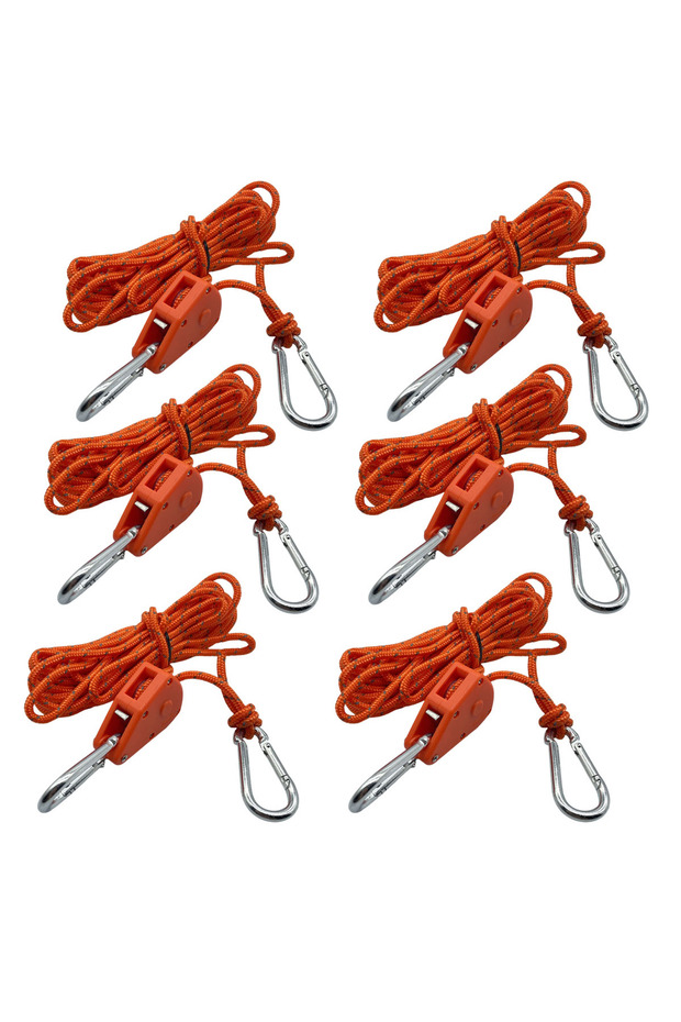 6pcs orange 6Pcs 4mm 4m Camping Tent Tie Down Rope Tightener Fastening Wind Rope Buckle Pulley Ratch