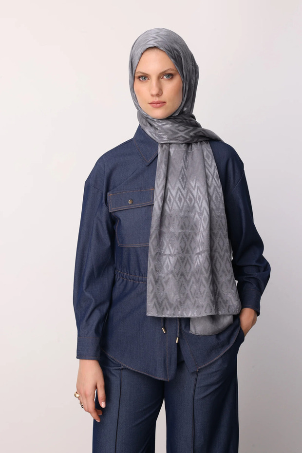 Tile Pattern Shiny Jacquard Shawl - 3