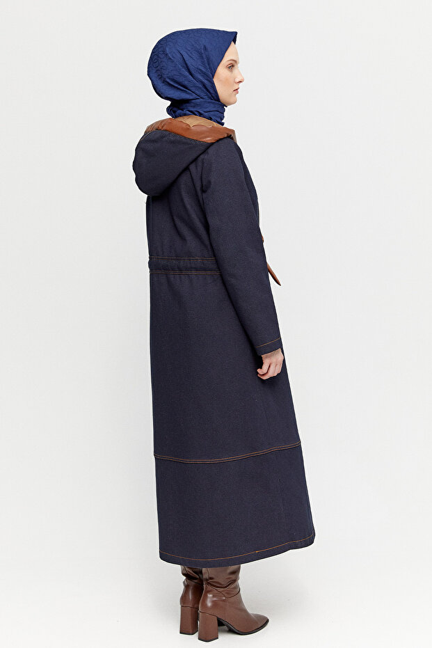 Deri Detaylı Kapüşonlu Pardösü - 5