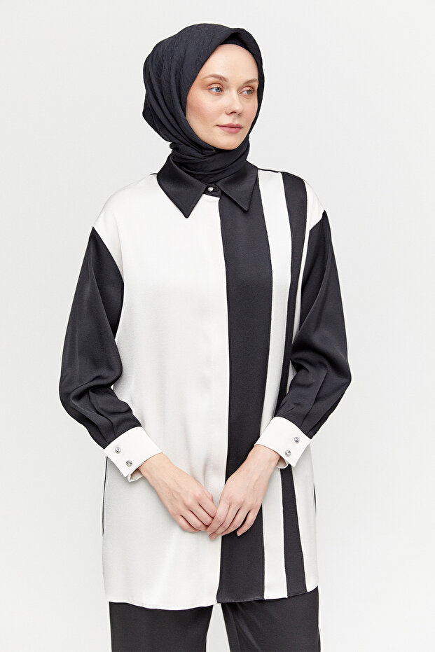 Çift Renk Saten Tunik - 1