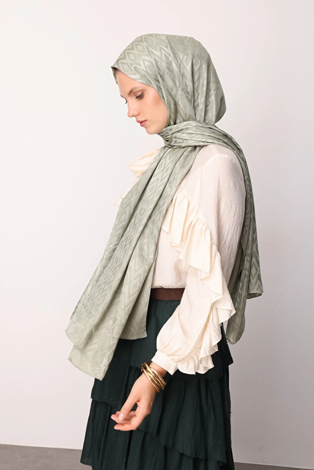 Tile Pattern Shiny Jacquard Shawl - 4
