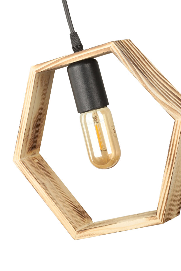 Altıgen 3.Lü Ahşap Avize - 3