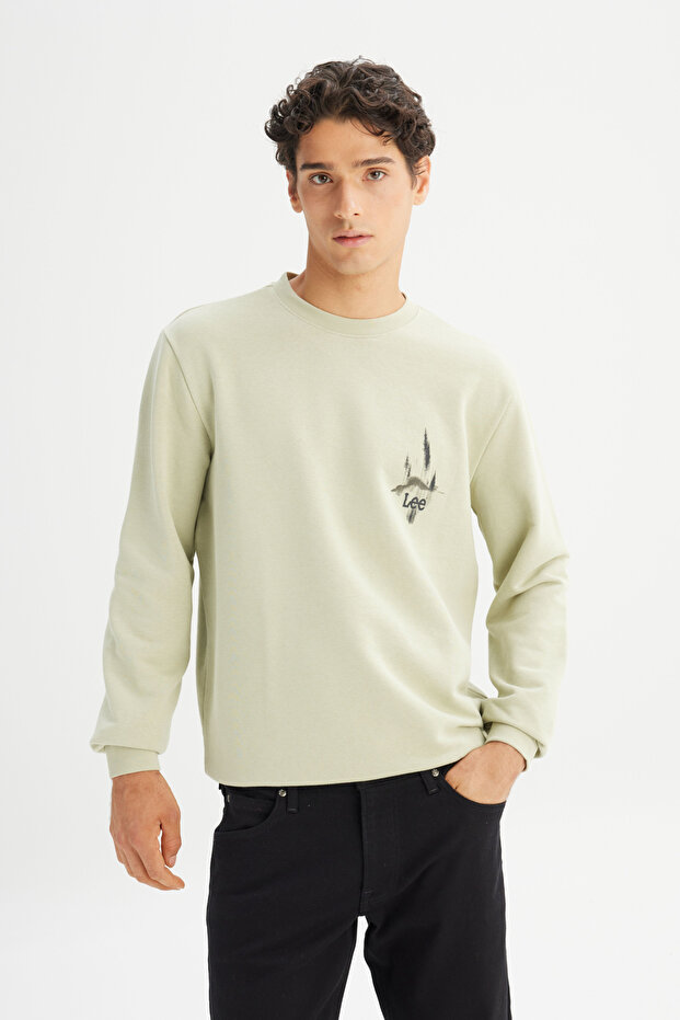 Regular Fit Normal Cut Crew Neck Printed Mint Green Sweatshirt