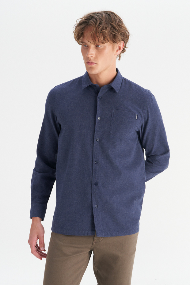 100% Cotton Regular Fit Regular Cut Navy Blue Shirt