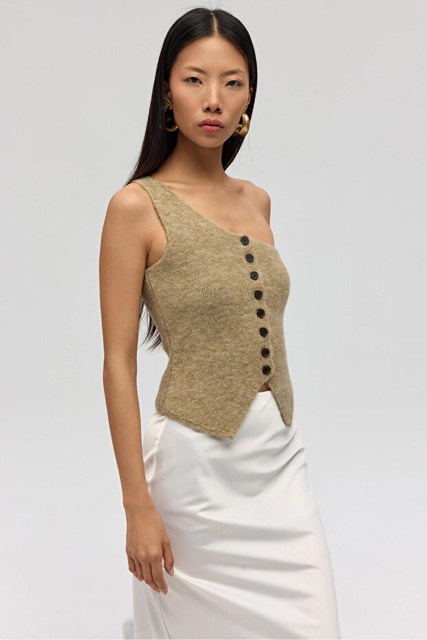 Elvar Tek Omuz Vizon Triko Crop - 4