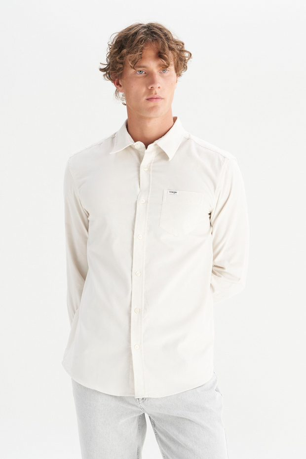 100% Cotton Regular Fit Classic Collar Velvet Shirt with Pockets