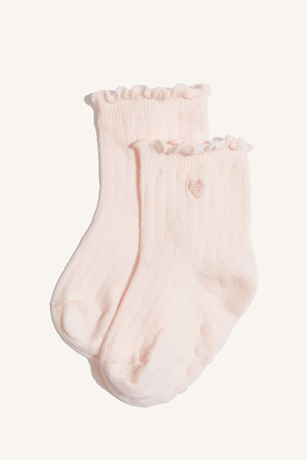 Kız Bebek Kaydırmaz Taban 2li Pamuklu Uzun Çorap F6731A5NS - 2