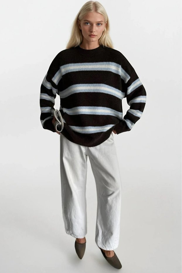 New Season Crew Neck Striped Oversize Women's Knitwear Sweater 52116019