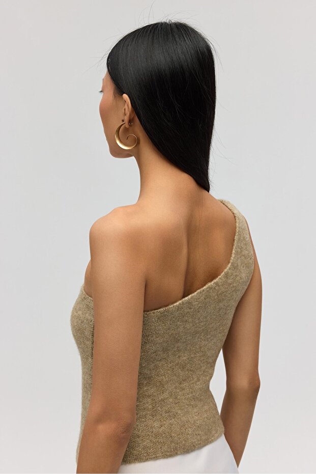 Elvar Tek Omuz Vizon Triko Crop - 7