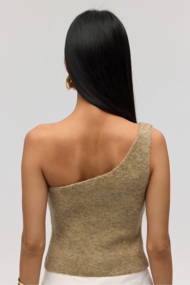 Elvar Tek Omuz Vizon Triko Crop - 5