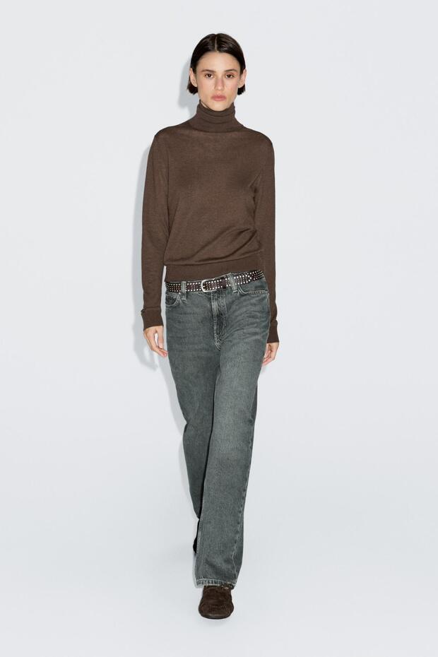 Yün karışımlı dik yaka triko kazak - 2