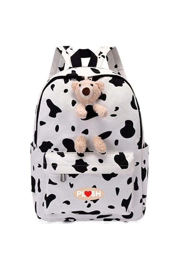 Backpack Black-White with Teddy Bear - 1