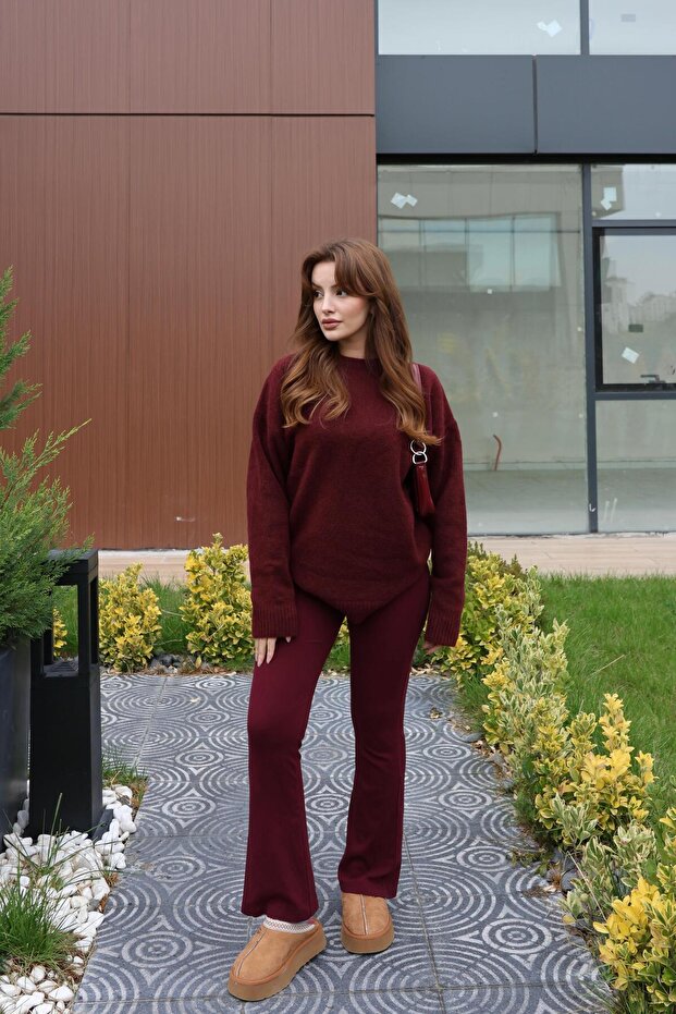 Bisiklet Yaka Basic Bordo Triko Kazak - 6