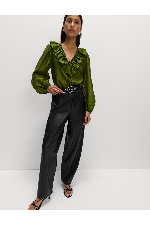 Deri Görünümlü Pantolon - 3