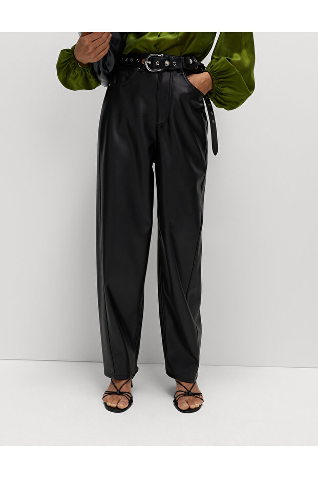 Deri Görünümlü Pantolon - 5