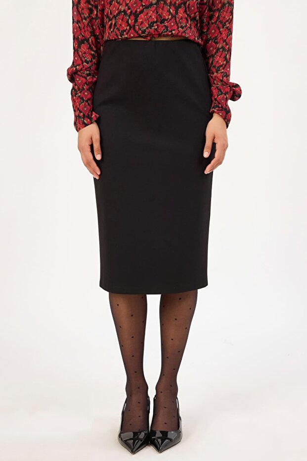 Likralı siyah örme etek - 3