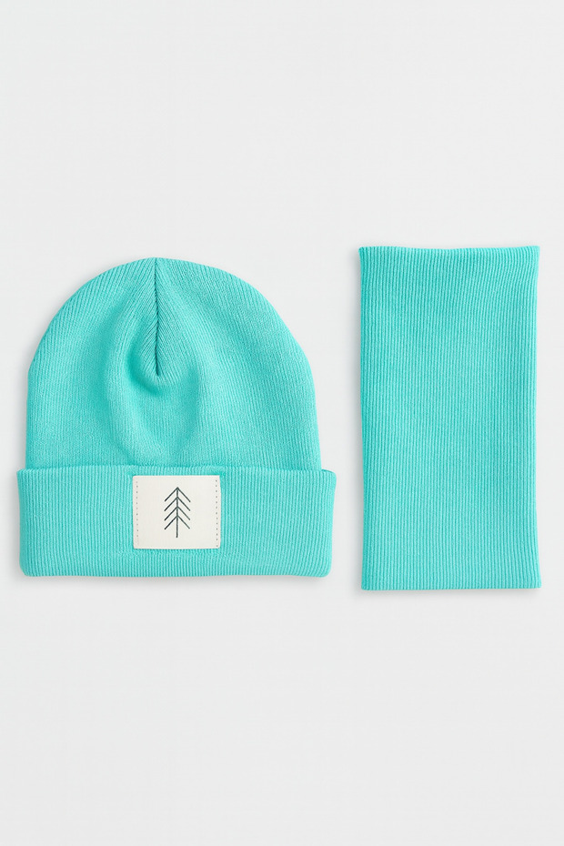 Turquoise Ribbed 100% Cotton (1-5 Years Old) Beanie Neck Collar Set (Lasnman Price)